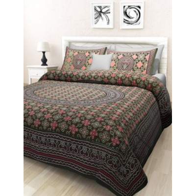 100% Cotton Jaipuri Traditional Printed Bed sheet With 2 Pillow Cover