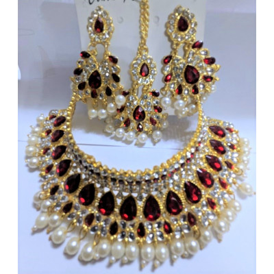 Elegant Necklace 4pc set with Mangtika/Tikli