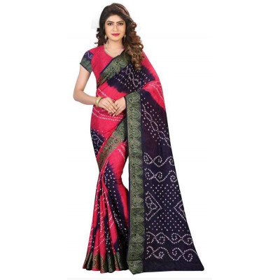 Pink Printed Silk Blend Saree