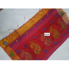 Embroidered Hand Block Print Dhupion Silk Saree