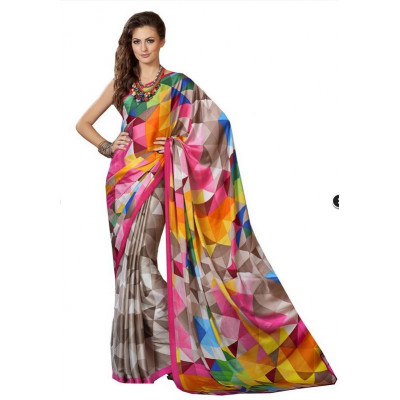 Multicolored Printed Silk Blend Saree
