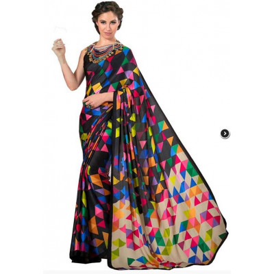 Multicolored Printed Silk Blend Saree