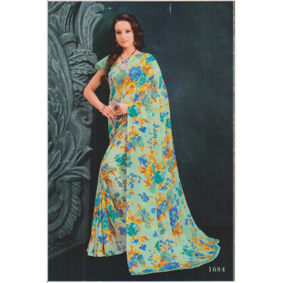 Multicolored Printed Soft Silk Blend Saree