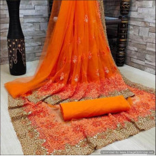 Exclusive beautiful Full body Embroidered soft Net Sarees 
