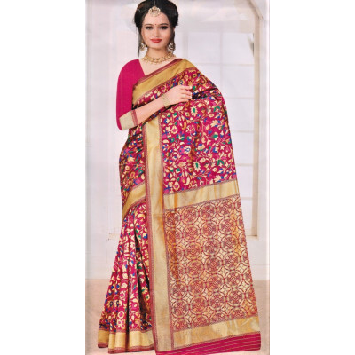 Multicolored Minakari Kanjiwaram Saree