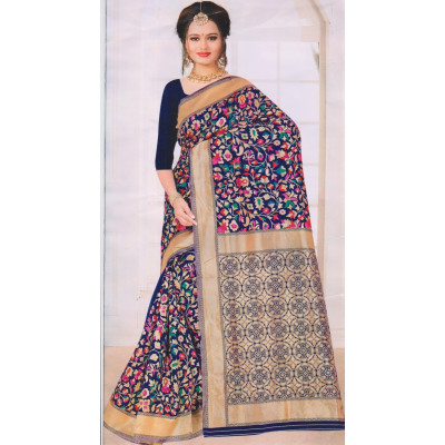 Multicolored Minakari Kanjiwaram Saree